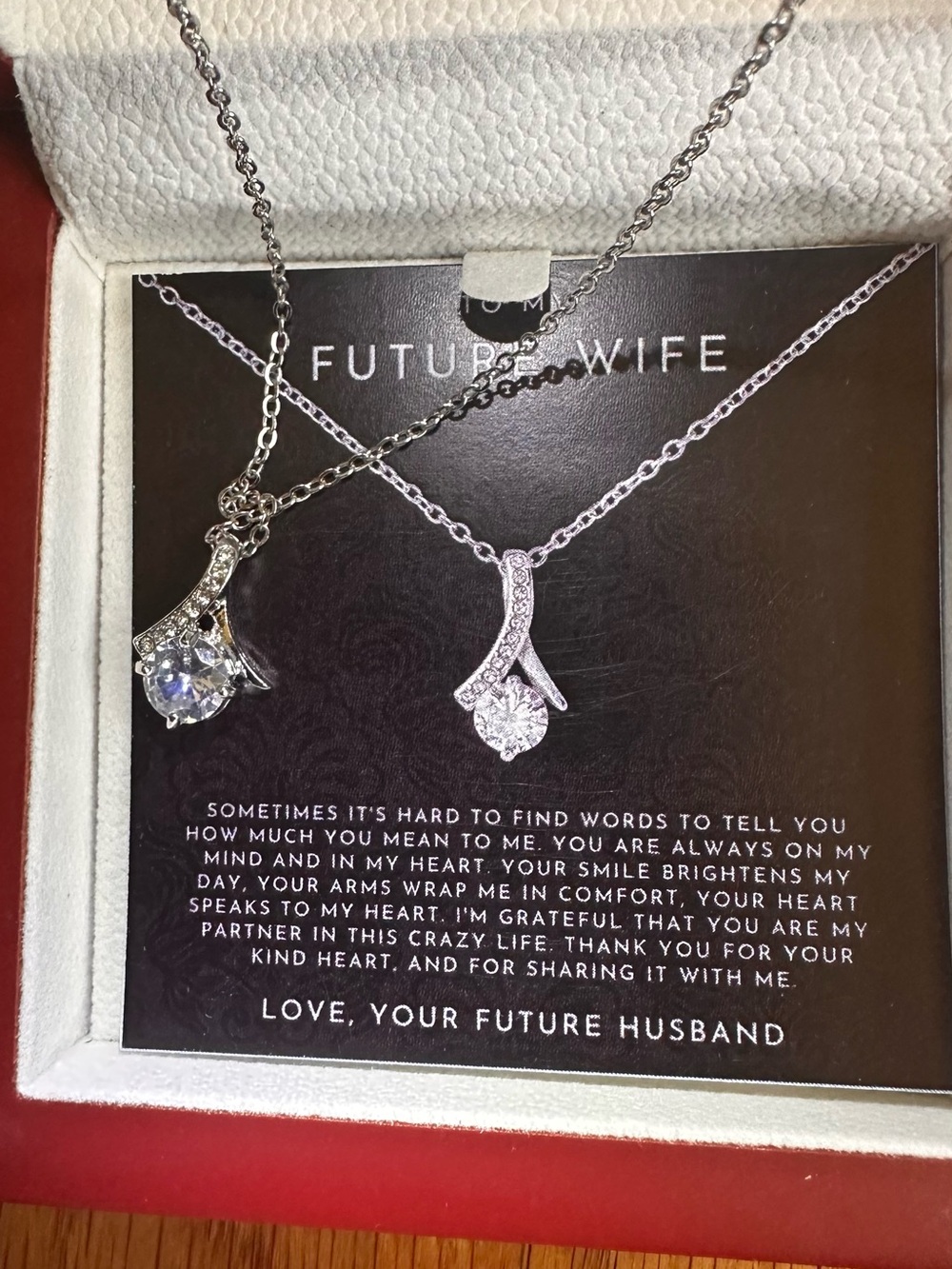 Future Wife stainless steel Pendant Necklace with Clear Crystal